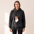CuddleCarry pouch hoodie in black with a Jack Russell puppy in the front pouch